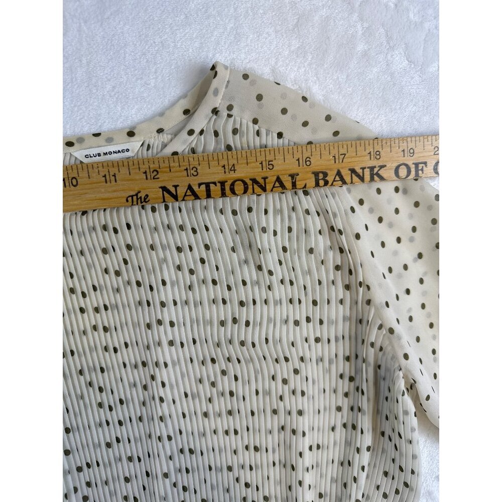 Club Monaco Womens Dress Pleated Polka Dot 3/4 Sleeves Ivory Sheer Dress Size S - Picture 6 of 15
